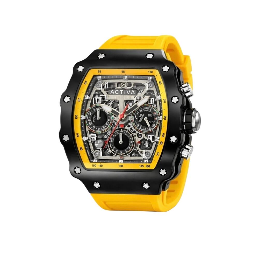 Activa Fury X Invicta Black Yellow Men's Watch 44.3mm Skeleton Dial ACW2305-021